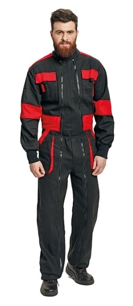 Obrázok z Červa MAX DOUBLE ZIPPER Pracovná kombinéza čierno/červená