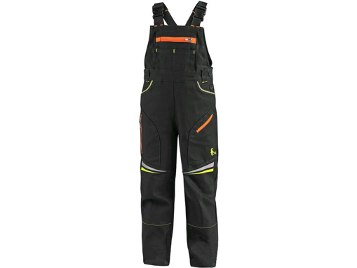 Obrázok z CXS GARFIELD Detské pracovné nohavice s trakmi čierne s HV žlto/oranžovými doplnkami