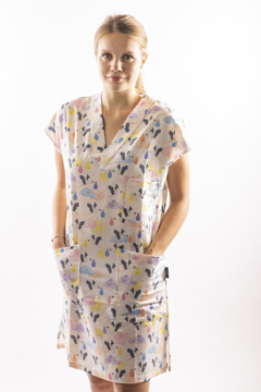 Obrázok z REFLI Dámske zdravotnícke šaty, vzor: bocian biela