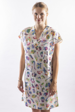Obrázok z REFLI Dámske zdravotnícke šaty, vzor: splašené kosti biele