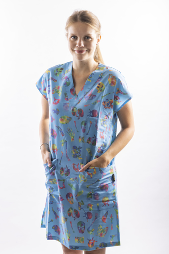 Obrázok z REFLI Dámske zdravotnícke šaty, vzor: splašené kosti modré